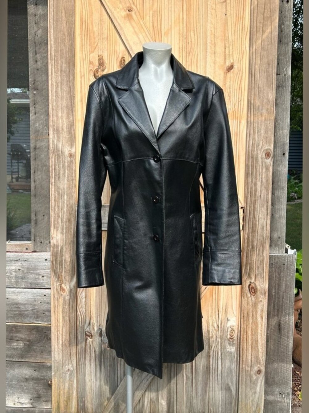 Vintage Y2K Wilsons Black Mid Length Fitted Leather Jacket~XL~